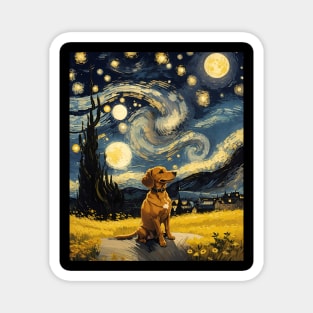 Starry Night Dachshund  Dog , Van Gogh Dachshund Art Magnet
