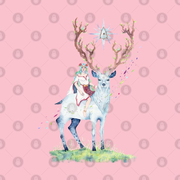 Magical Deer and Girl by Pearl and Plam