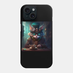 Steampunk Cheshire Cat & Coffee Retro Alice in Wonderland Phone Case