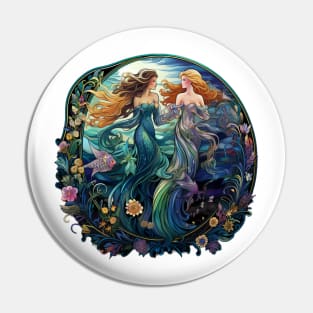 Two beautiful mermaids under water. Pin