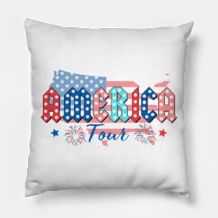 Retro America Tour, 1776 Independence Day, American Flag, Memorial Day, Patriotic Freedom (2 Sided) Pillow