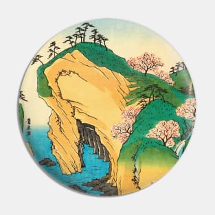 Sakura Cherry Blossoms in Waterfall Bay Japanese painting Pin