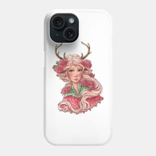 Fairy Deer Girl with Pink Flowers Phone Case