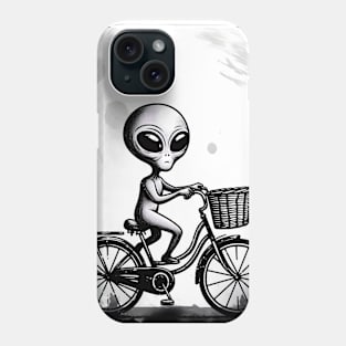 Alien on a Bicycle in the moonlight Phone Case