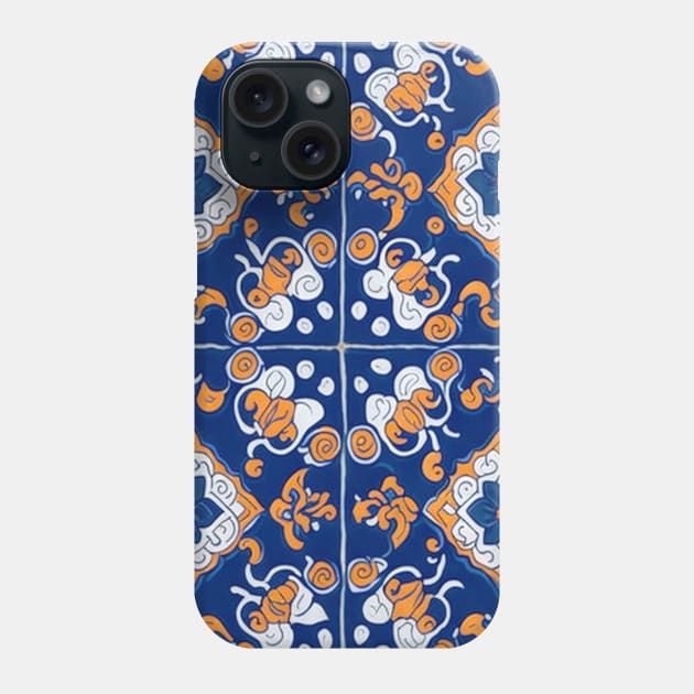 Majolica Tile Pattern in Blue, Orange and White Phone Case by Capefox