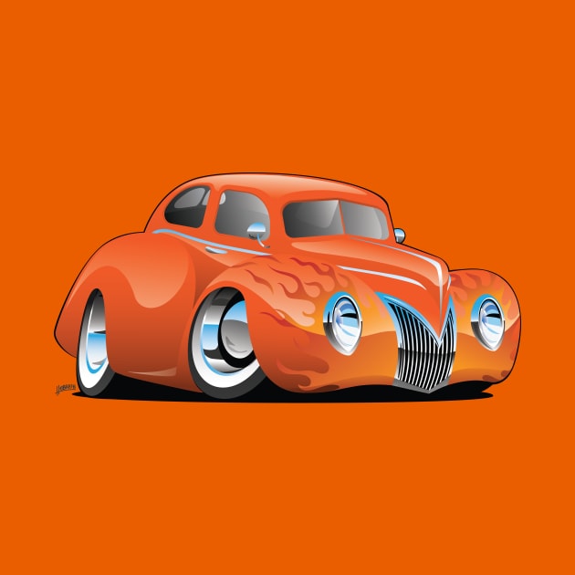 Custom '39 Orange Hot Rod Cartoon by hobrath