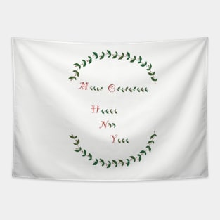 Merry Christmas and Happy New Year Wreath Tapestry