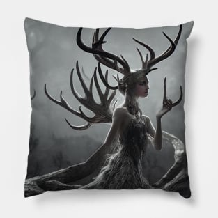 Woman with Antlers (fantasy creature) Pillow