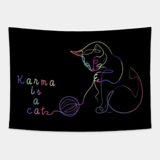 Karma is a cat :: Line art Tapestry