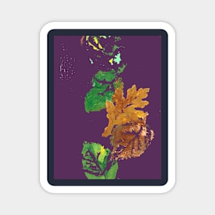 Four Autumn Leaves, plum purple background Magnet