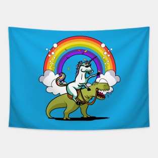 Unicorn Riding T-Rex Dinosaur Party Tapestry