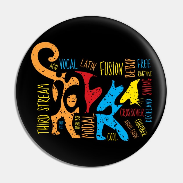 Colorful Jazz Cat With Jazz Genres Pin by jazzworldquest