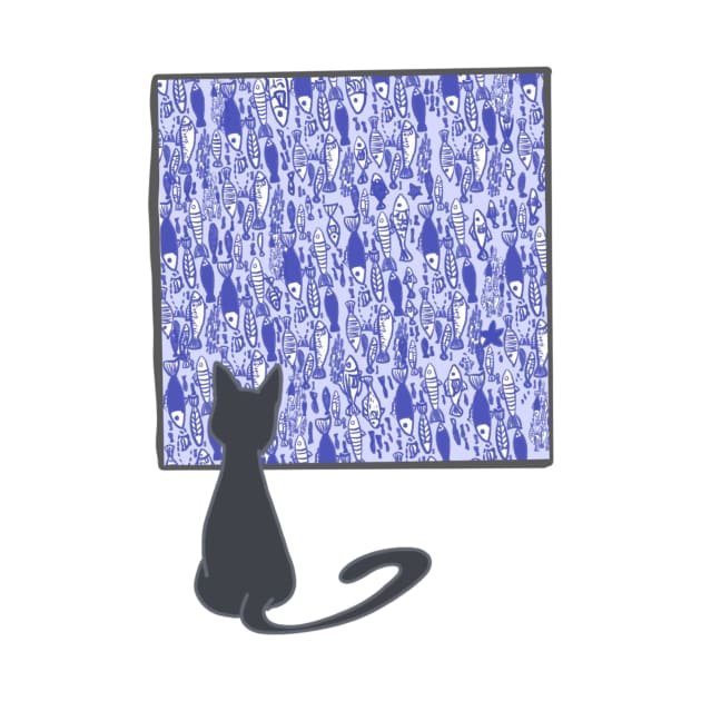 Mr.Black Cat and the school of blue fish by Ashitaa