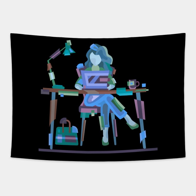 WORK SPACE OF A PROFESSIONAL GIRL Tapestry by STYLIZED ART