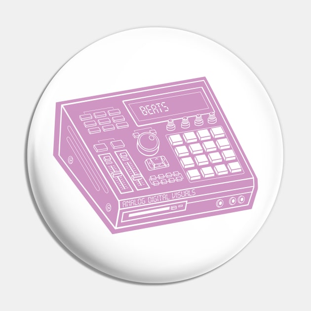 Beat Maker (White Lines + Pastel Violet Drop Shadow) Analog / Music Pin by Analog Digital Visuals