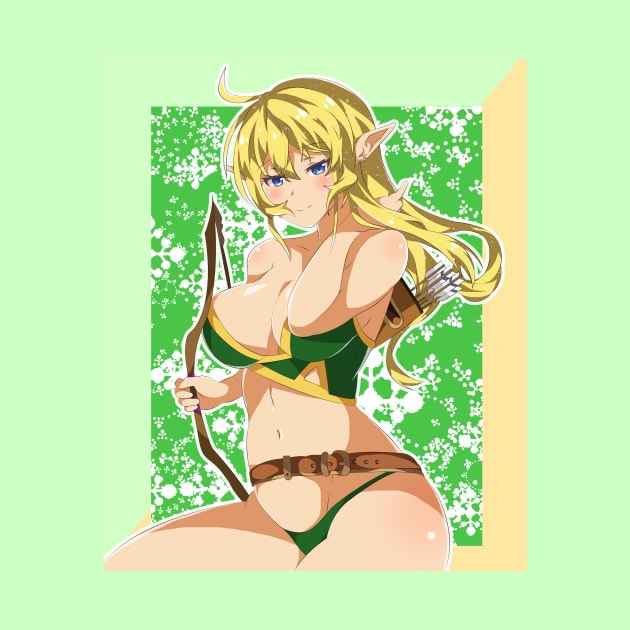 Blonde Hair Anime Elven Archer Woman by Catifornia