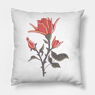 red rose with matte grayish green leaves Pillow