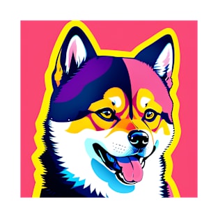 Modern Abstract Pop Art Style Laughing Shiba Drawing T-Shirt