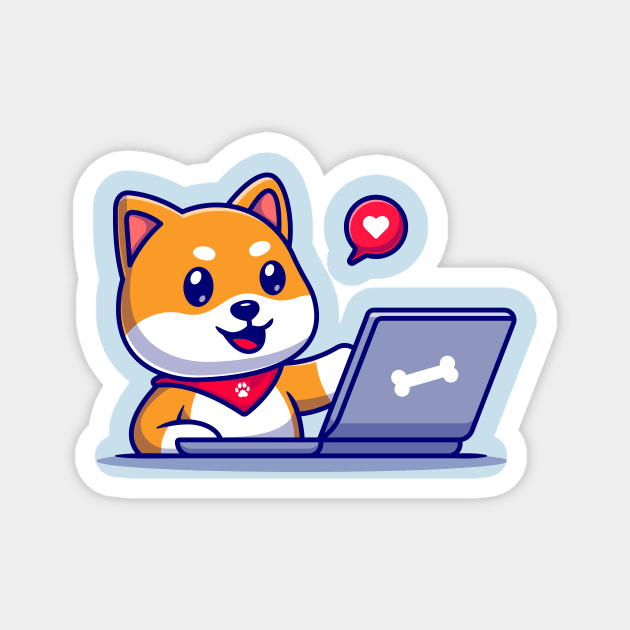 Cute Shiba Inu Dog Working On Laptop Cartoon Magnet by Catalyst Labs