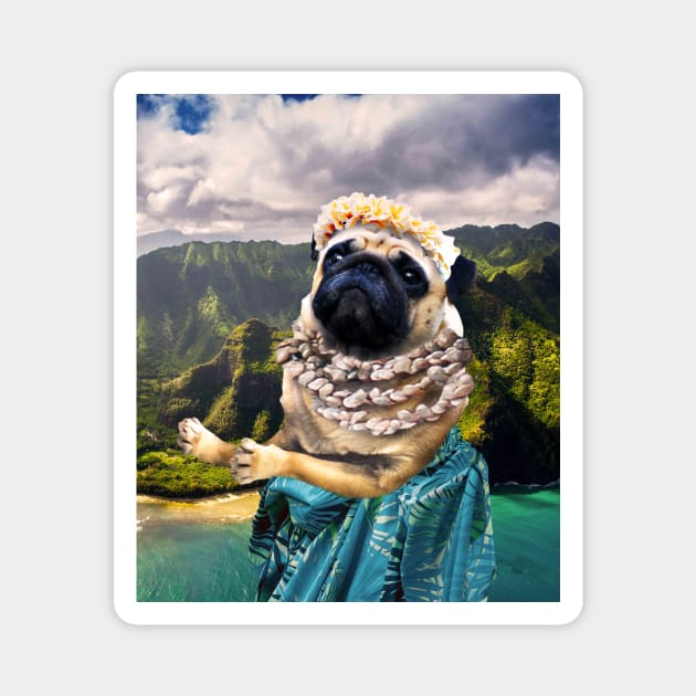 Cute Aloha Pug Hawaiian Magnet by Random Galaxy