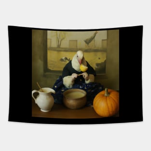 Dove eating a pumpkin soup Tapestry