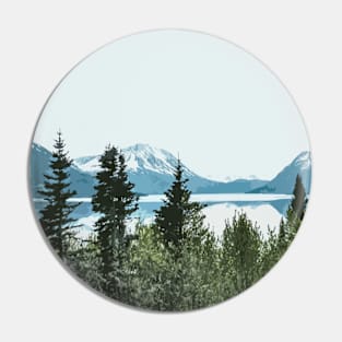 Snow Mountains Lake Trees Art Pin