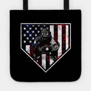 Baseball Catcher Home Plate American Flag Patriotic Baseball Catcher Shirt Tote