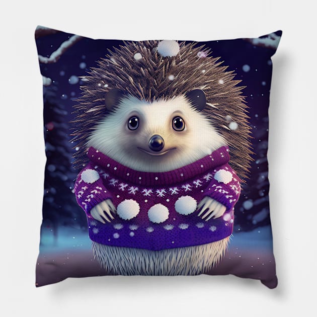 Cute Christmas Hedgehog Pillow by Art8085