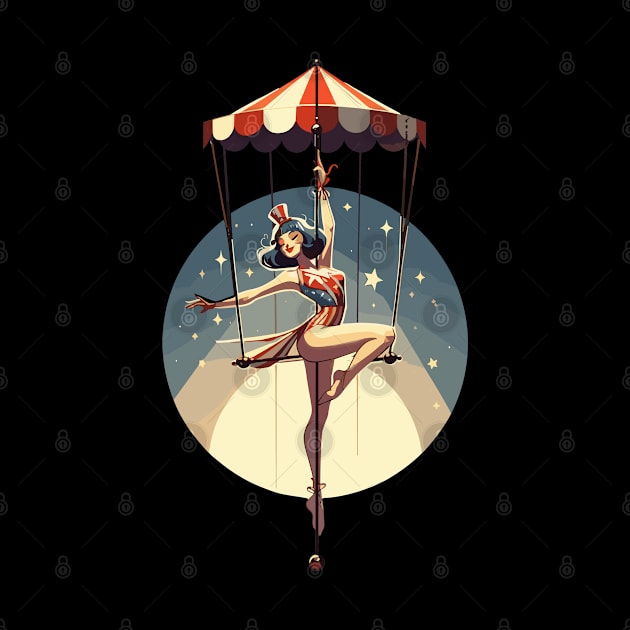 Circus girl give show on flying trapeze by TomFrontierArt