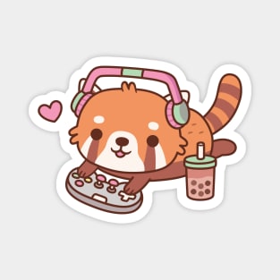 Cute Red Panda Gamer Chilling With Video Games Magnet