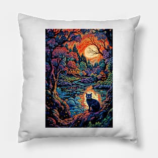 Psychedelic Sunset Cat Pillow