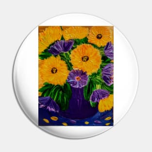 Sunflowers and carnations in a deep purple vase Pin
