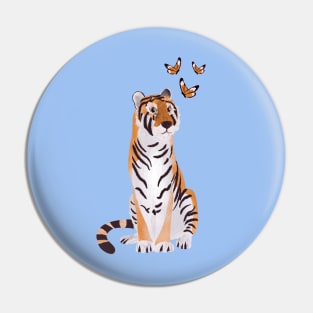 Tiger with butterflies paper cut art illustration on blue background Pin