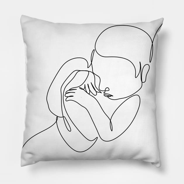 Newborn one  line art. Line drawing baby . Baby sleeping Pillow by OneLinePrint