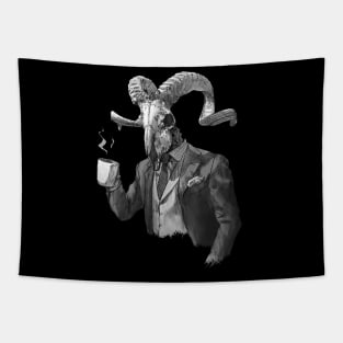 Humanoid Ram Skull in a Suit Tapestry