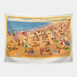 Surf bathing at Old Silver Beach, West Falmouth, Mass postcard Tapestry