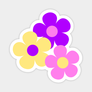 60's Flower Power Pop Flowers in Pink, Purple and Yellow Magnet