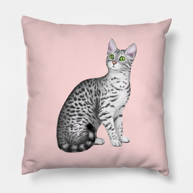 Egyptian Mau (Pink Background) Pillow by illucalliart