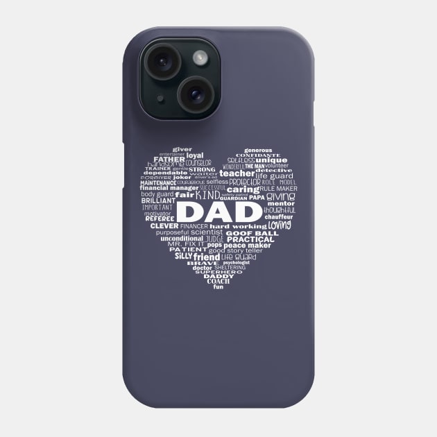 Dad Heart Word Cloud - White Phone Case by Jitterfly