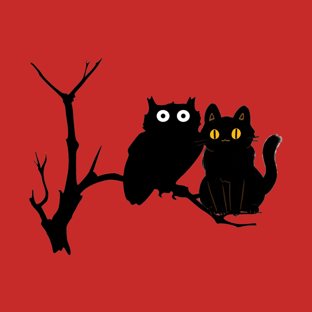 a cat and an owl by Amadej