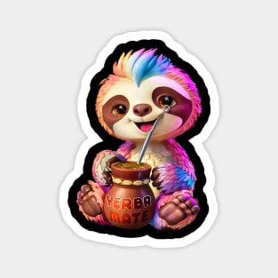 Cute Sloth: Kawaii Girl Yerba Mate Tea Lover with Food Lover Bombilla Magnet