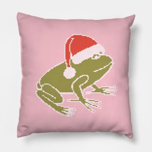 White Line Knitted Frog Wearing Christmas Santa Hat Pillow