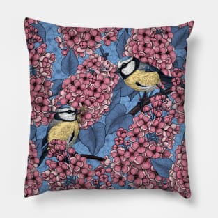 Tit birds in the lilac garden Pillow