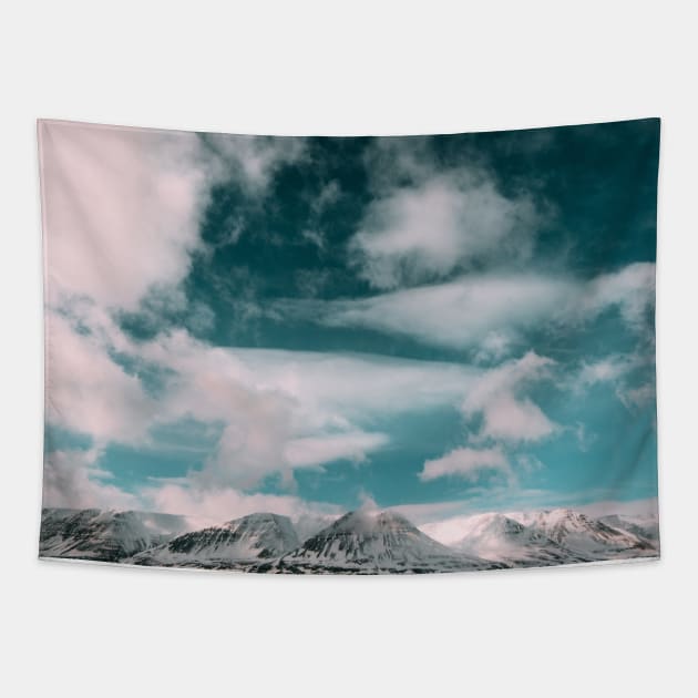 SCENERY 42 - White Cloud Green Sky Horizon Mountain Peak Tapestry by artvoria