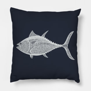 Bluefin Tuna Ink Art - cool fish design - on navy blue Pillow