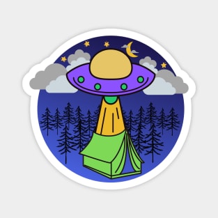 Alien Spaceship Visits Campers – Purple Green Magnet