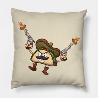 Cartoon Taco Character With Shooting Pistols Pillow