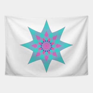 Turquoise, teal blue, pink geometric mandala star Tapestry