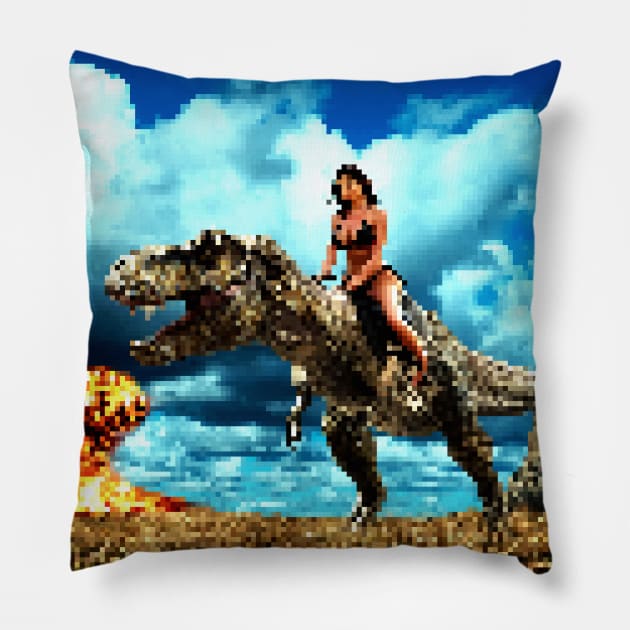 8 Bit Dinosaur Rider Pillow by silentrob668