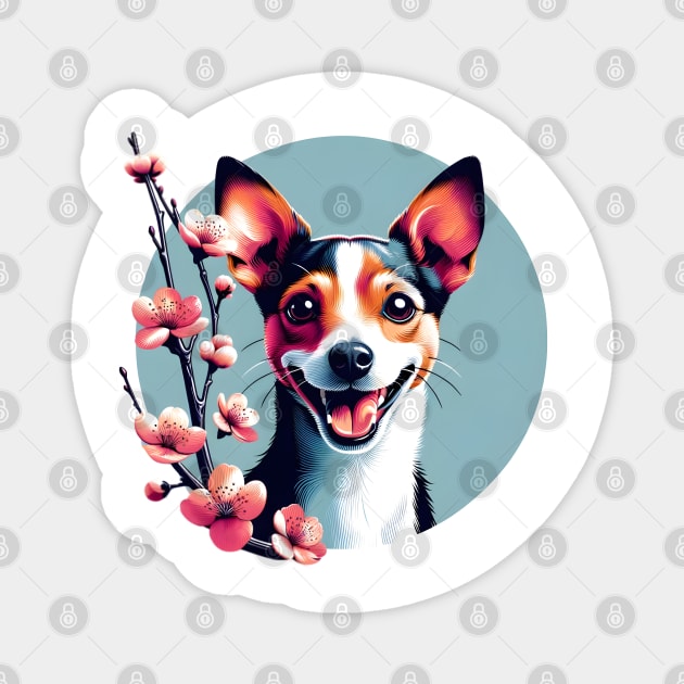 Toy Fox Terrier Celebrates Spring Amid Cherry Blossoms Magnet by ArtRUs